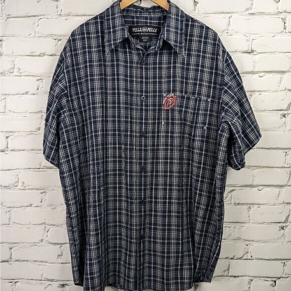 Vintage y2k pelle pelle short sleeve shirt black and blue checks Large - Picture 1 of 7